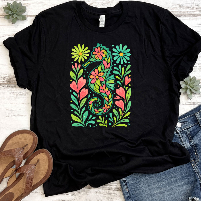 Beautiful Floral Seahorse DTF Transfer