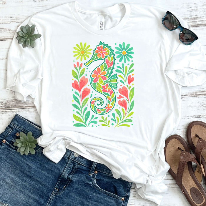 Beautiful Floral Seahorse DTF Transfer