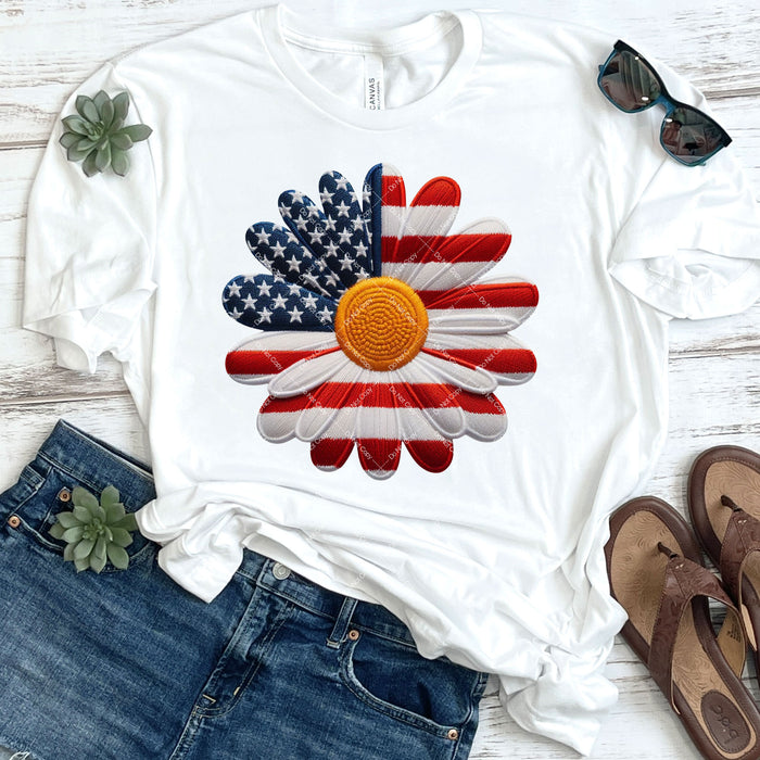 American Daisy Faux Embroidery DTF Transfer