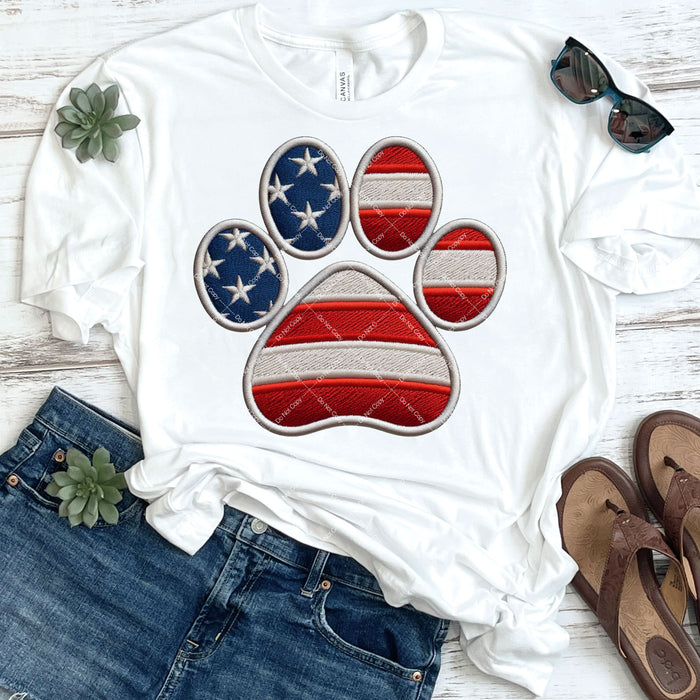 Patriotic Pet Paw Faux Embroidery DTF Transfer
