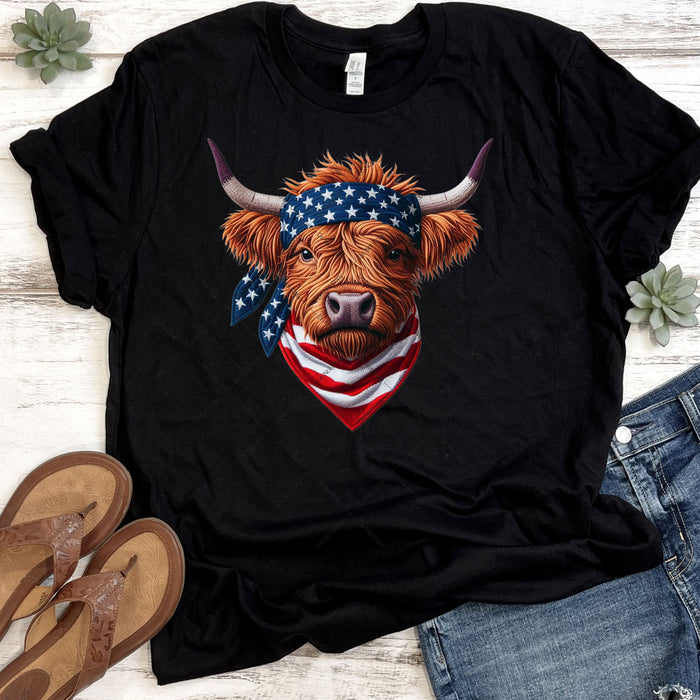 Patriotic Highland Bull Faux Embroidery DTF Transfer