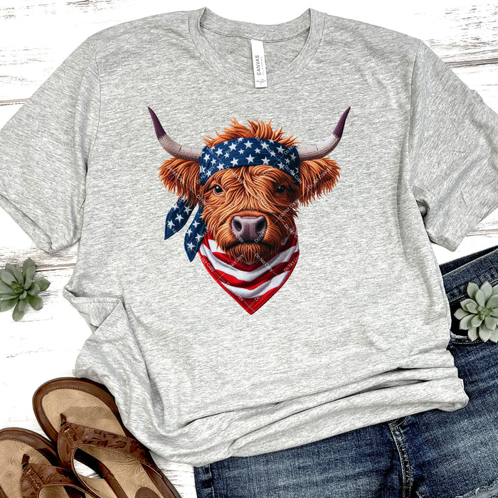 Patriotic Highland Bull Faux Embroidery DTF Transfer