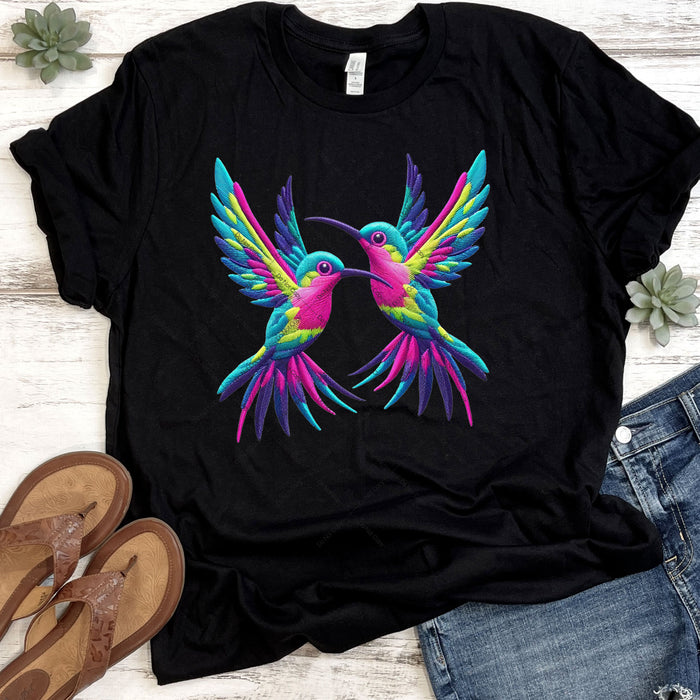 Colorful Hummingbirds Faux Embroidery DTF Transfer