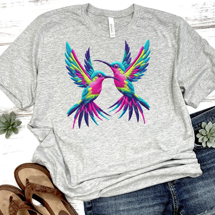 Colorful Hummingbirds Faux Embroidery DTF Transfer