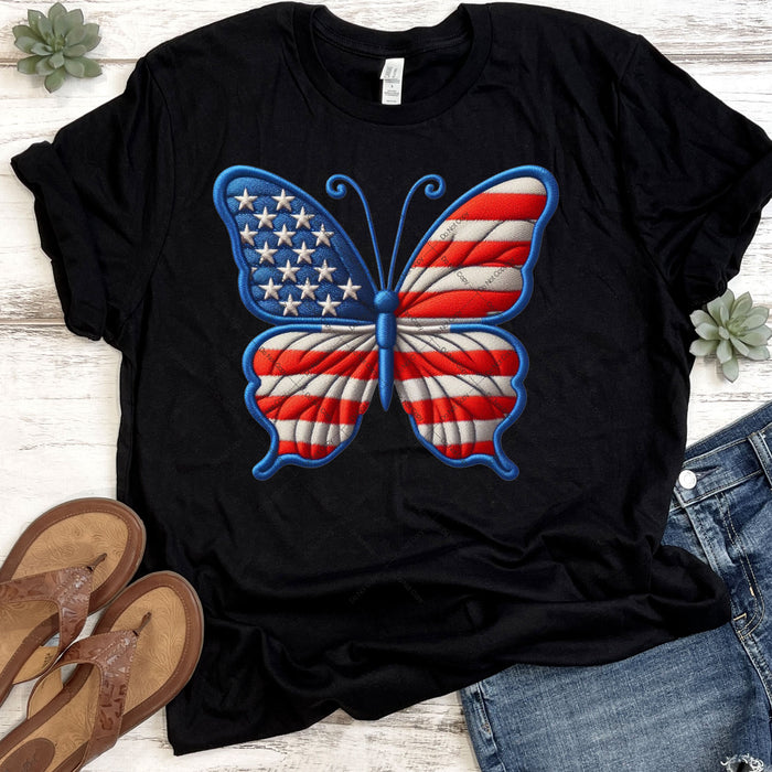 American Butterfly Faux Embroidery DTF Transfer