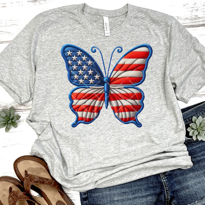 American Butterfly Faux Embroidery DTF Transfer