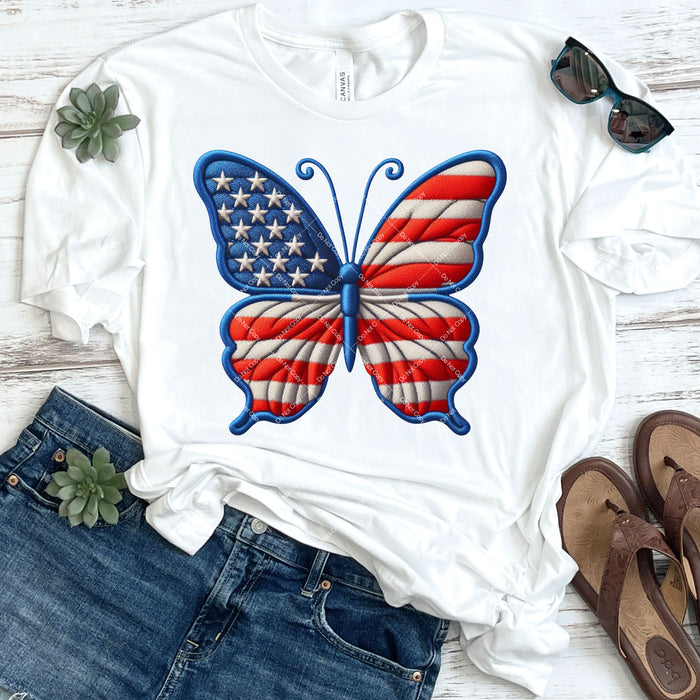 American Butterfly Faux Embroidery DTF Transfer