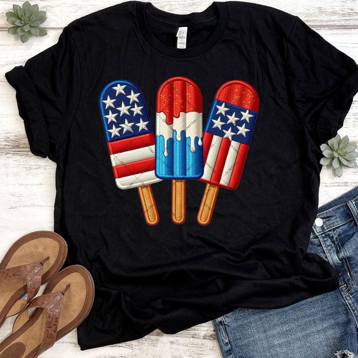 Patriotic Popsicles Faux Embroidery DTF Transfer