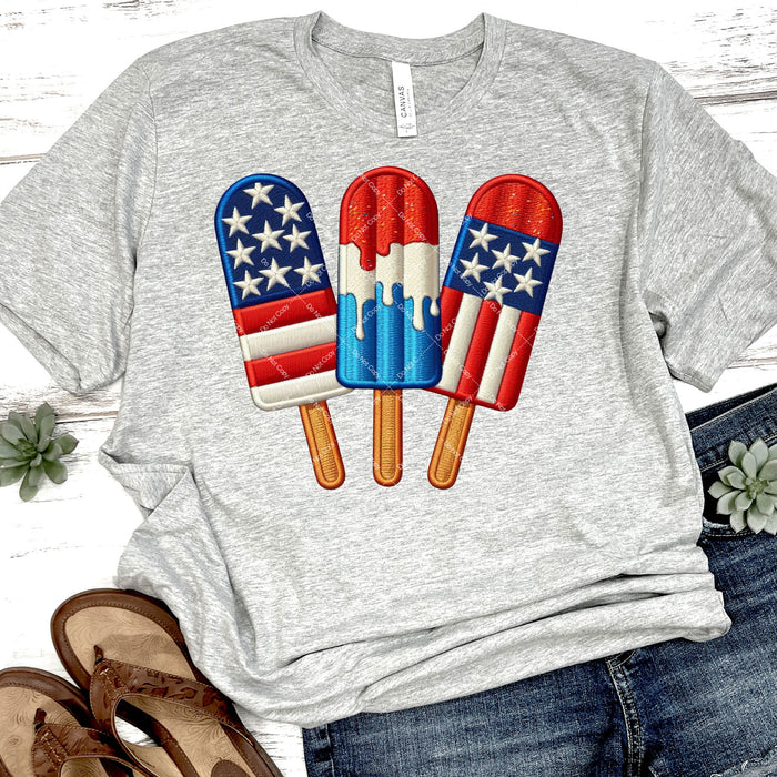 Patriotic Popsicles Faux Embroidery DTF Transfer