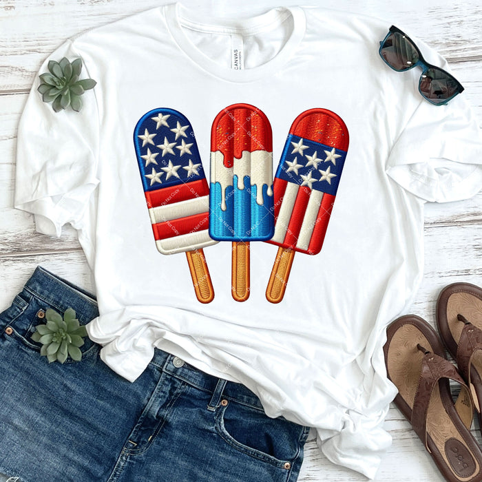 Patriotic Popsicles Faux Embroidery DTF Transfer