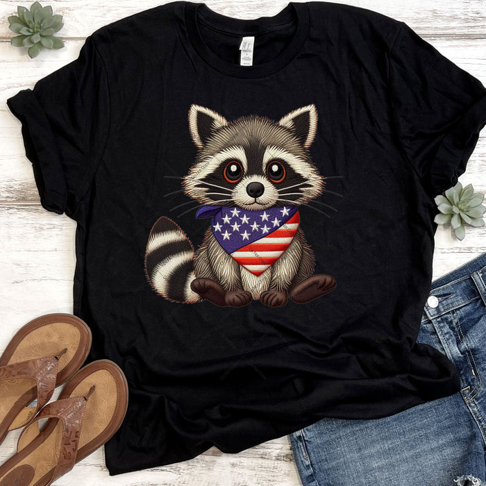 American Baby Raccoon Faux Embroidery DTF Transfer