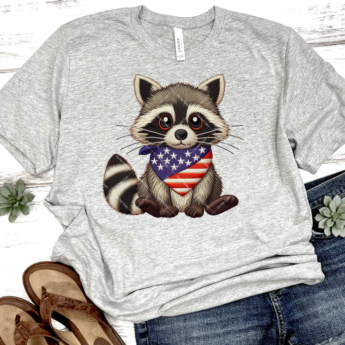 American Baby Raccoon Faux Embroidery DTF Transfer