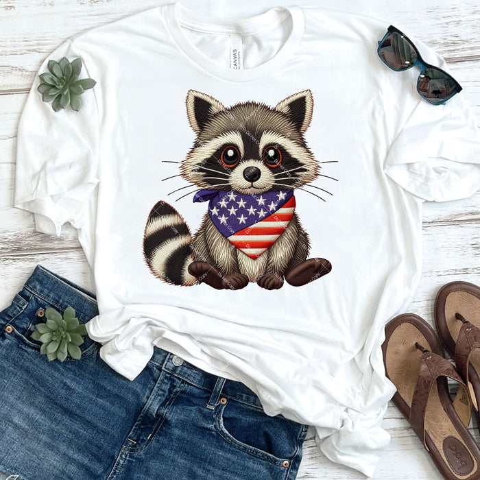 American Baby Raccoon Faux Embroidery DTF Transfer