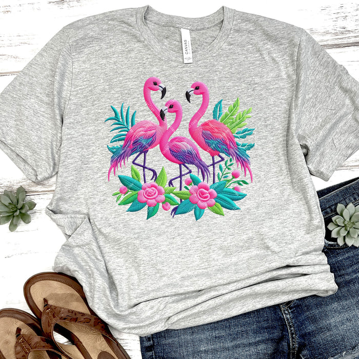 Colorful Flamingos Faux Embroidery DTF Transfer