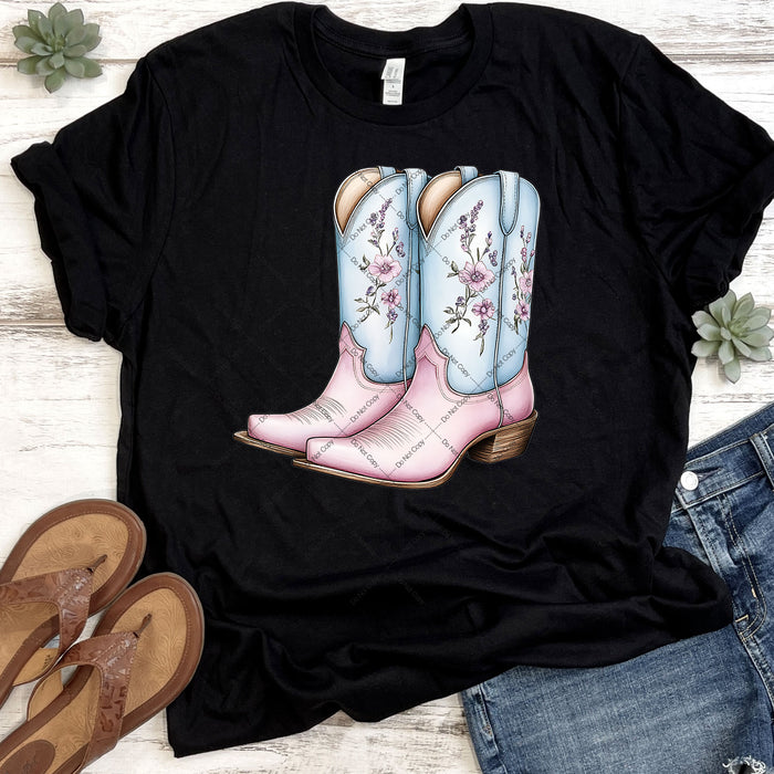 Pretty Floral Cowboy Boots DTF Transfer