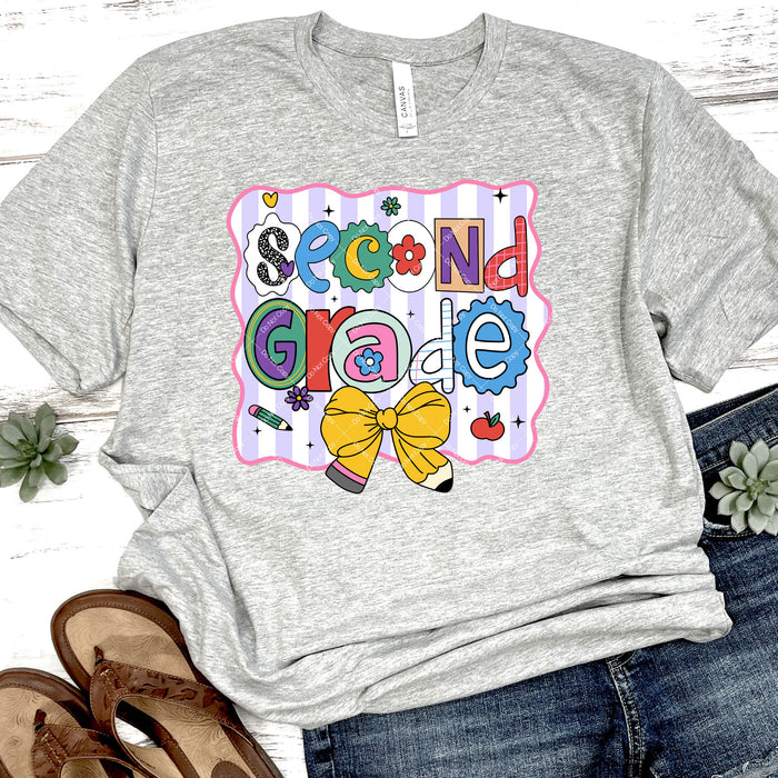 Second Grade Coquette Pencil Bow DTF Transfer