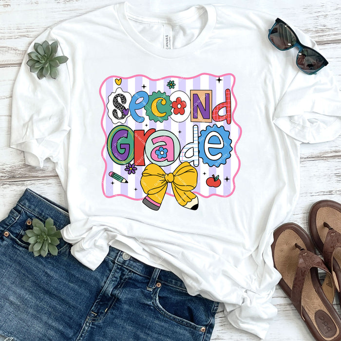 Second Grade Coquette Pencil Bow DTF Transfer