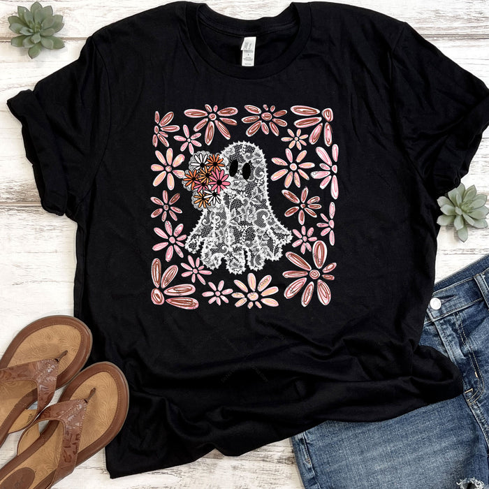 Floral White Lacy Little Ghost DTF Transfer