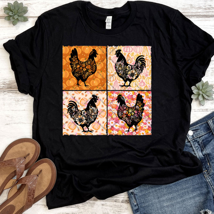 Fall Floral Chickens & Pumpkins DTF Transfer