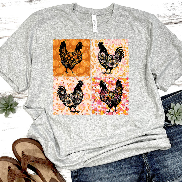 Fall Floral Chickens & Pumpkins DTF Transfer
