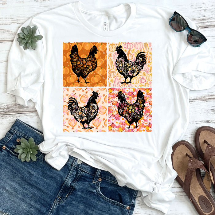 Fall Floral Chickens & Pumpkins DTF Transfer