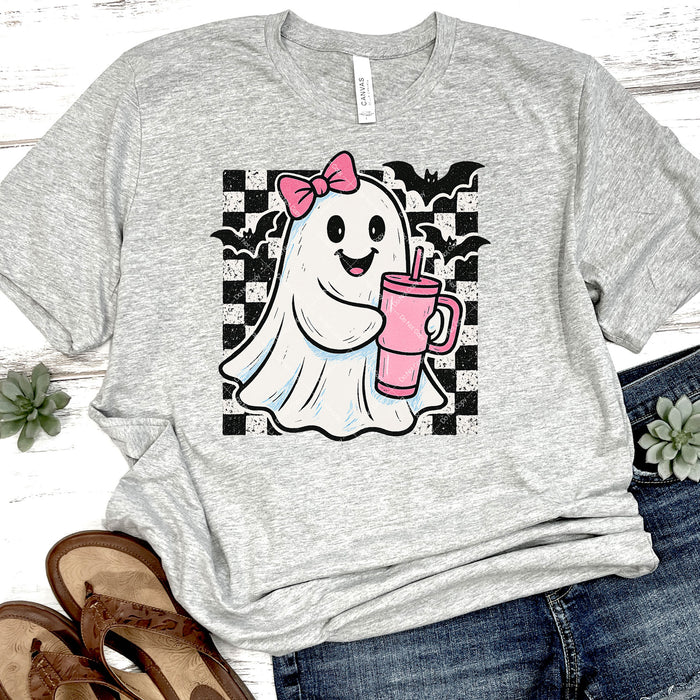 Bougie Ghost With Pink Tumbler DTF Transfer