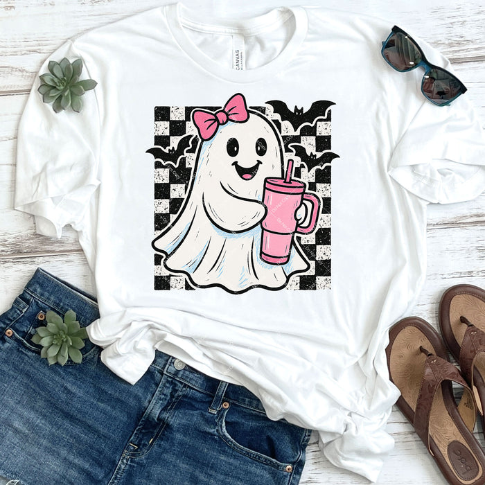 Bougie Ghost With Pink Tumbler DTF Transfer