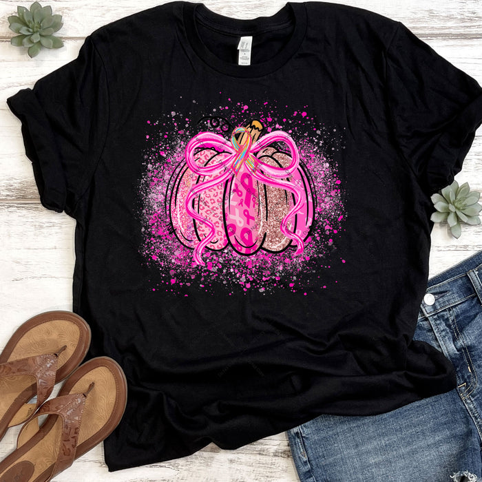 Pink Ribbon Glittery Pumpkin DTF Transfer