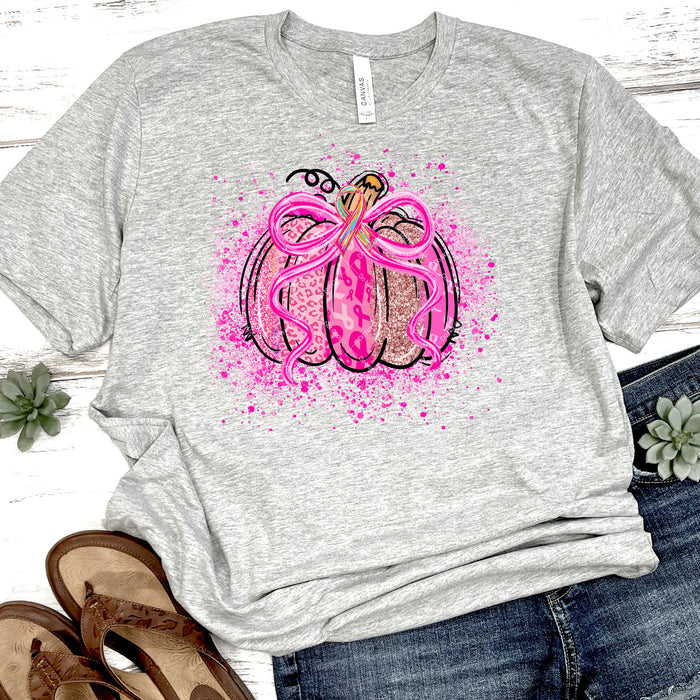 Pink Ribbon Glittery Pumpkin DTF Transfer