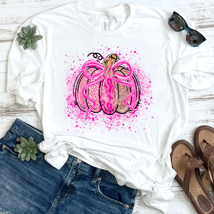 Pink Ribbon Glittery Pumpkin DTF Transfer
