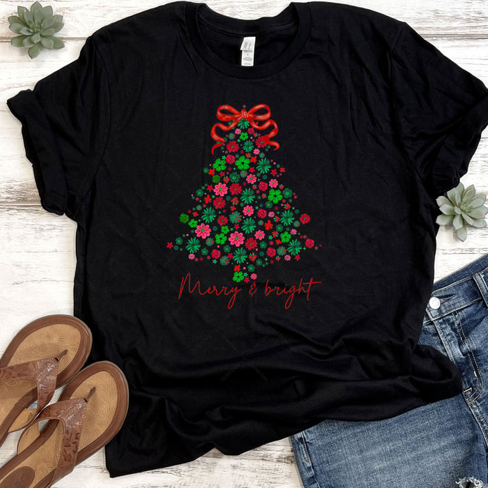 Merry & Bright Floral Christmas Tree DTF Transfer