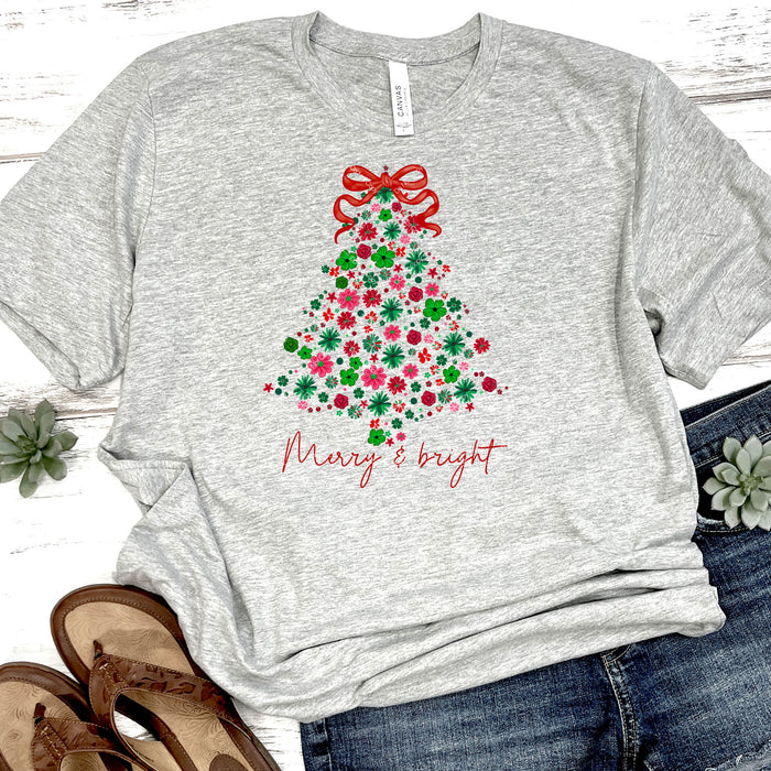 Merry & Bright Floral Christmas Tree DTF Transfer