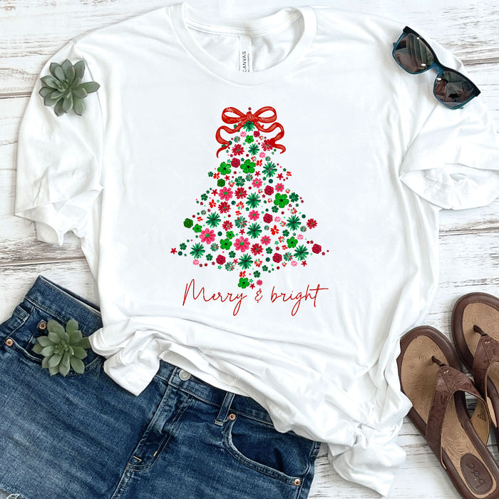 Merry & Bright Floral Christmas Tree DTF Transfer
