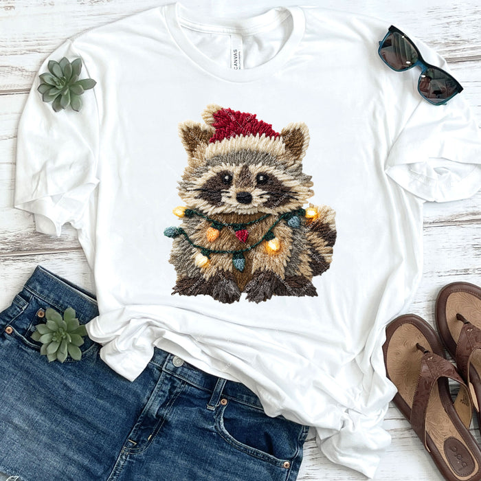 Faux Yarn Christmas Raccoon DTF Transfer