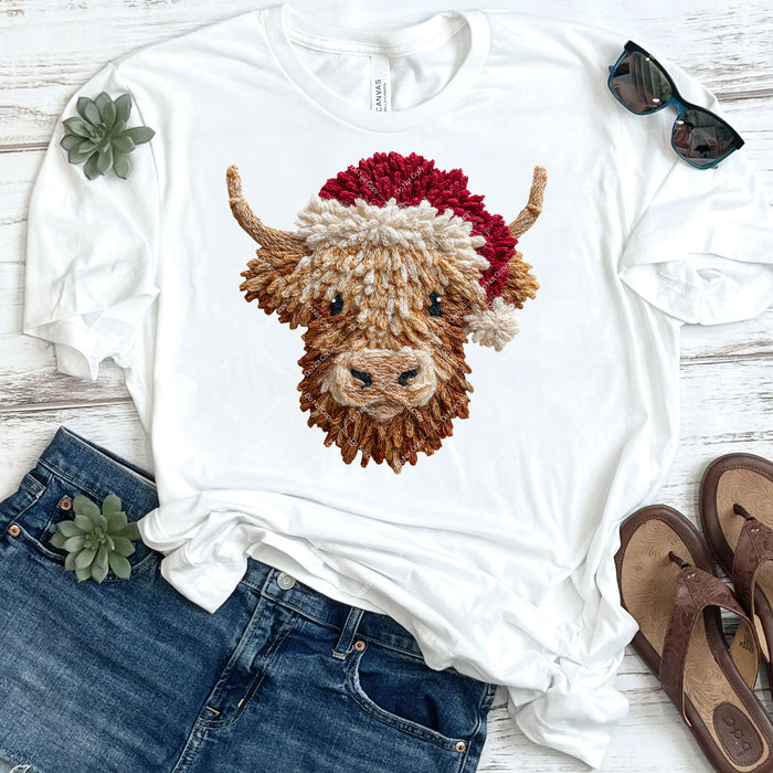 Faux Yarn Christmas Highland Cow DTF Transfer