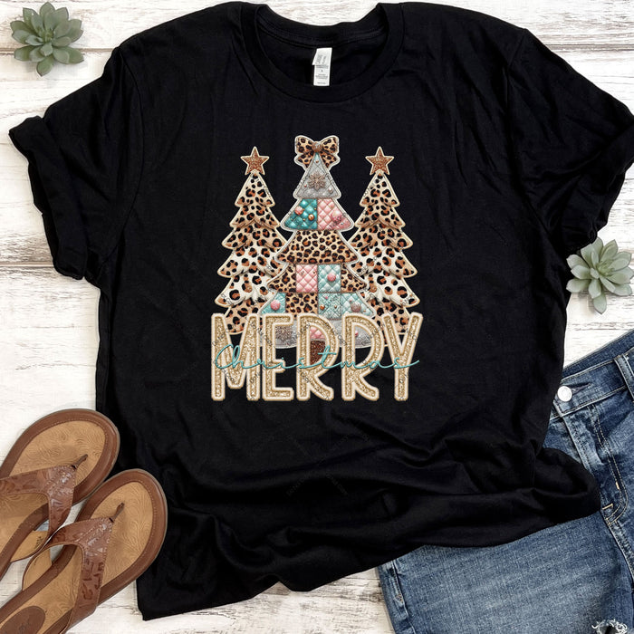 Dazzling Leopard Print Christmas Trees DTF Transfer