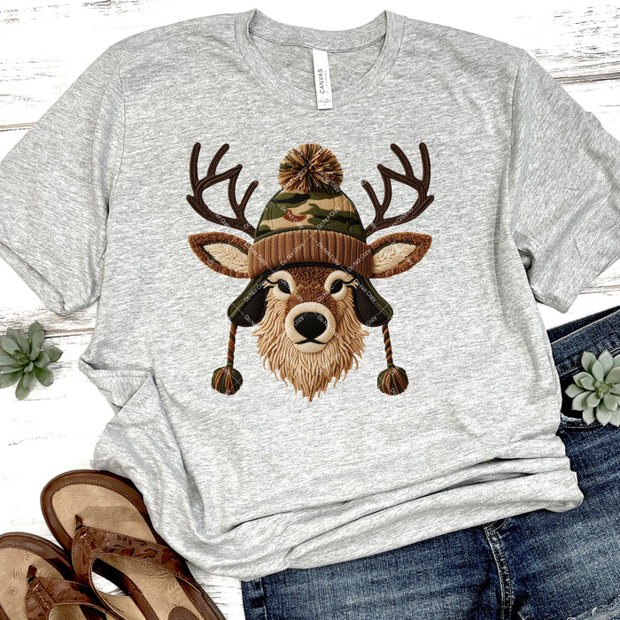 Faux Yarn & Knit Camo Christmas Buck DTF Transfer