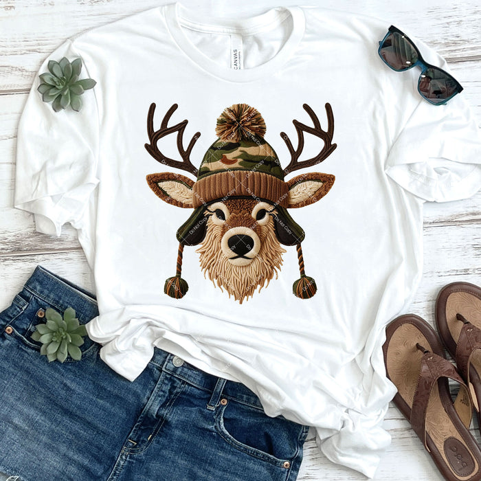Faux Yarn & Knit Camo Christmas Buck DTF Transfer