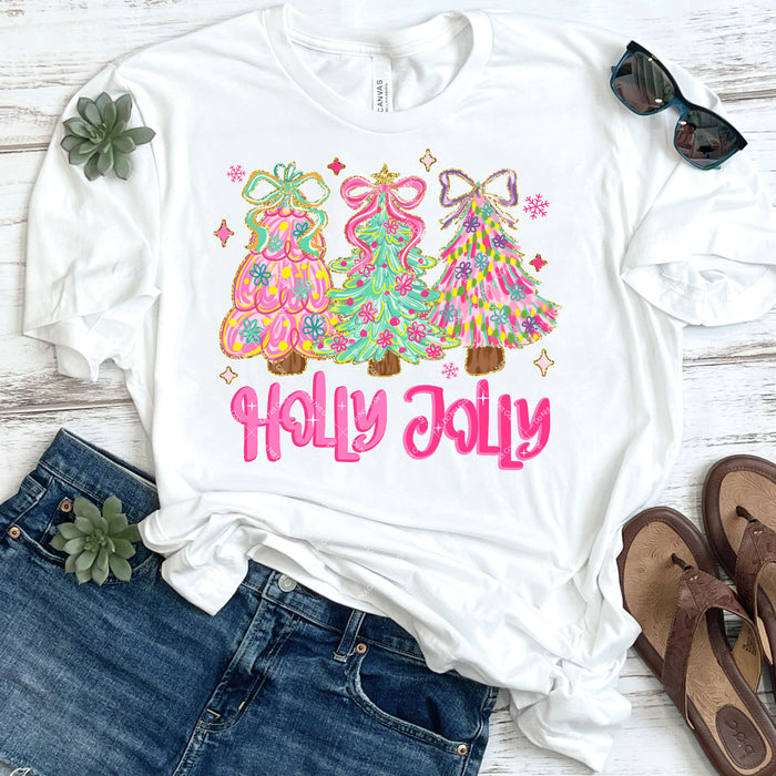 Holly Jolly Coquette Christmas Trees DTF Transfer