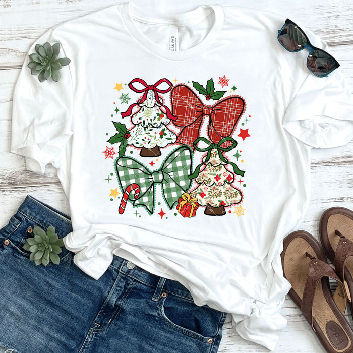 Plaid Bows And Christmas Trees DTF Transfer