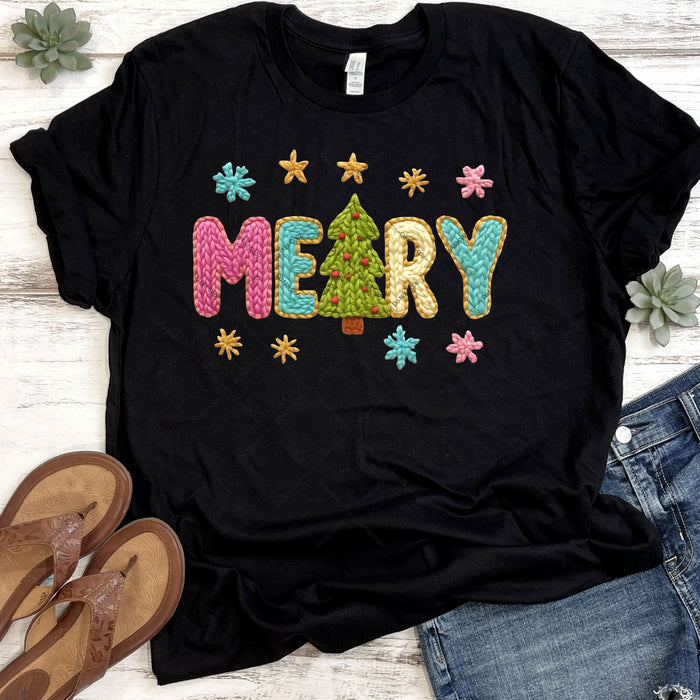 Faux Knit MERRY DTF Transfer
