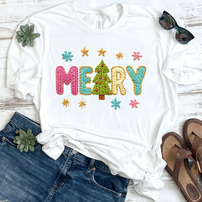 Faux Knit MERRY DTF Transfer