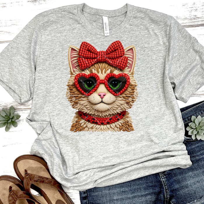 Faux Yarn & Knit Valentine Kitty DTF Transfer