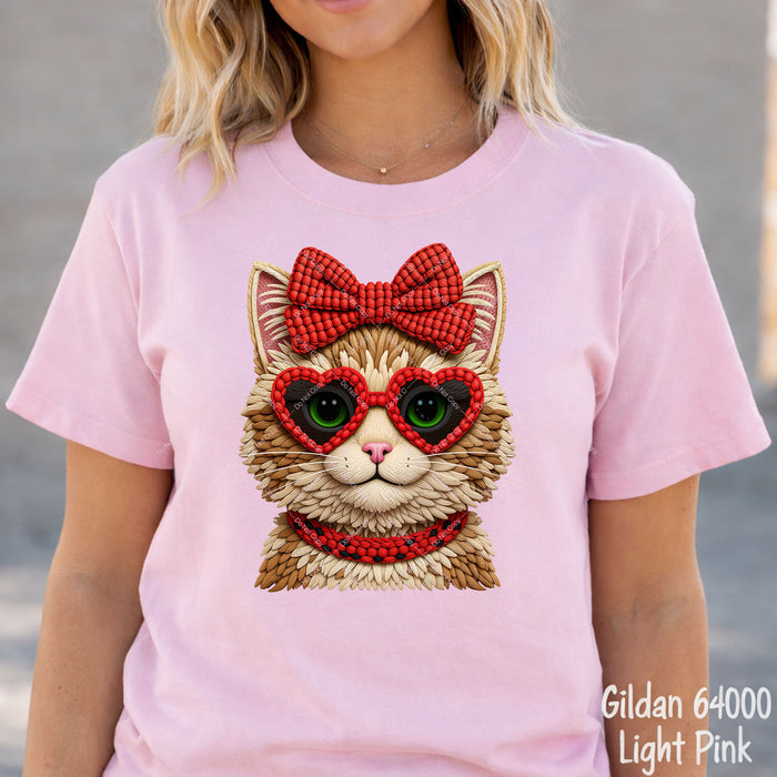 Faux Yarn & Knit Valentine Kitty DTF Transfer
