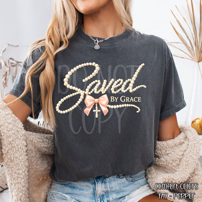 Faux Pearl Saved By Grace DTF Transfer