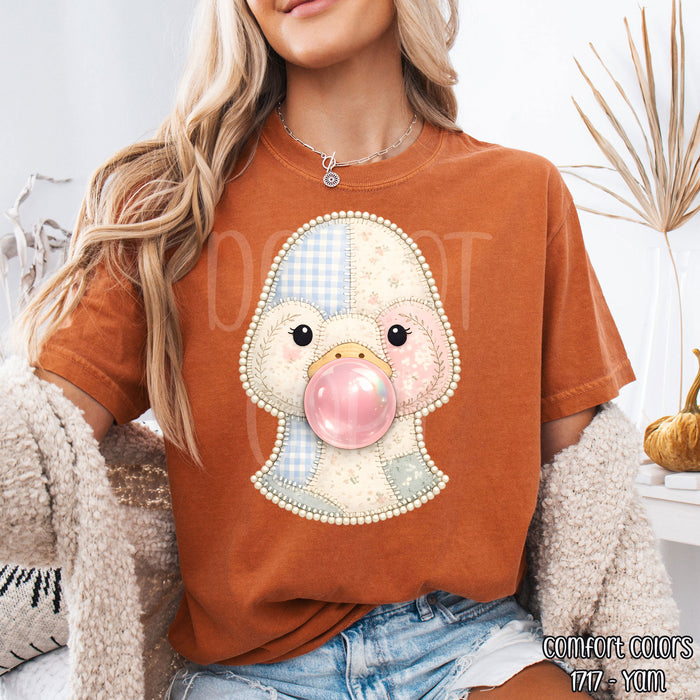 Faux Quilted Duckling With Faux Pearl Border DTF Transfer