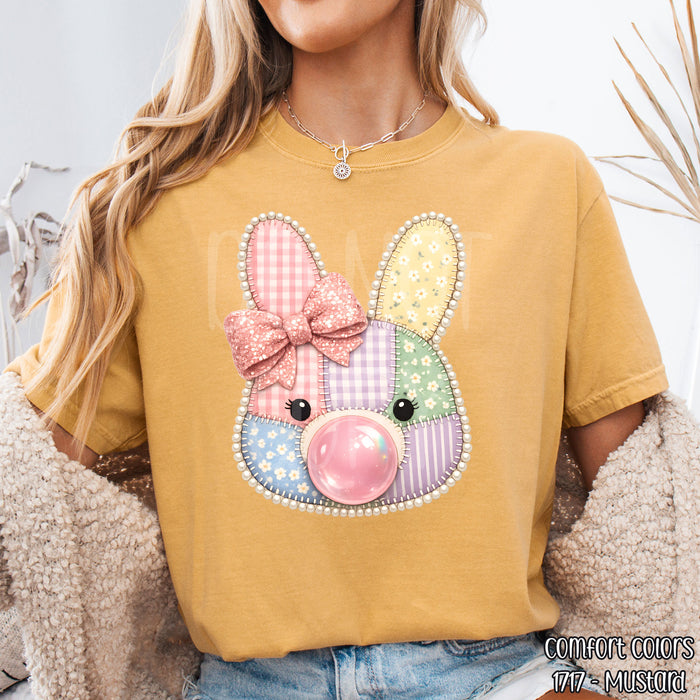 Faux Quilted Bunny With Pearl Border DTF Transfer