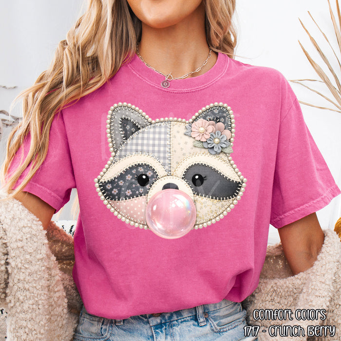 Faux Quilted Raccoon With Pearl Border DTF Transfer