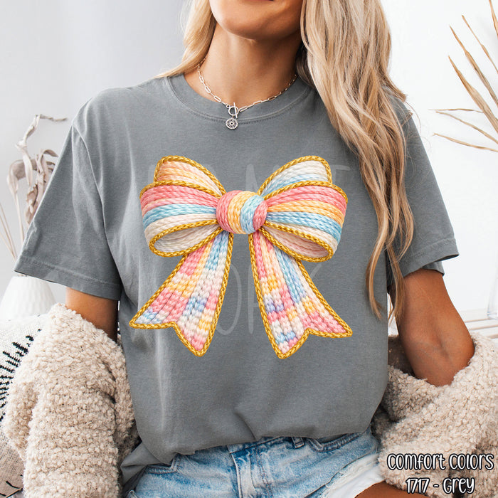 Pastel Faux Knit Coquette Bow DTF Transfer