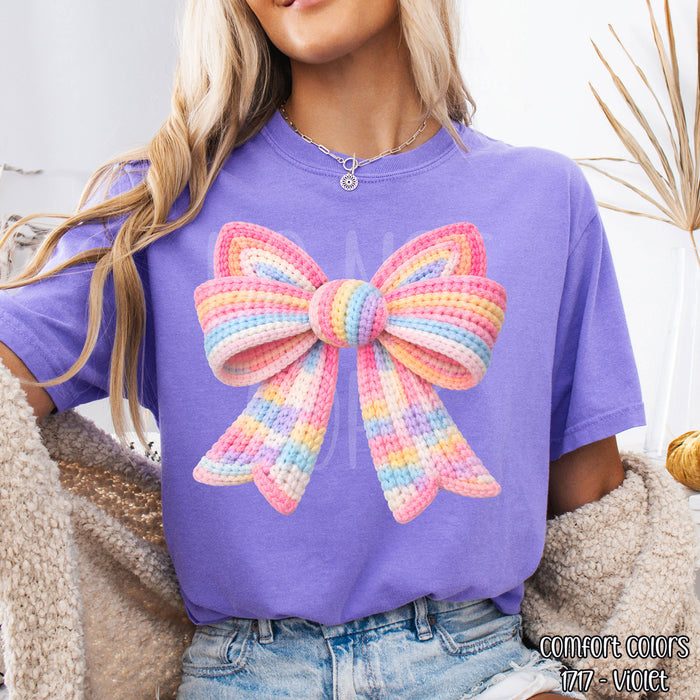Colorful Faux Knit Coquette Bow DTF Transfer